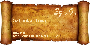 Sztanko Irma névjegykártya